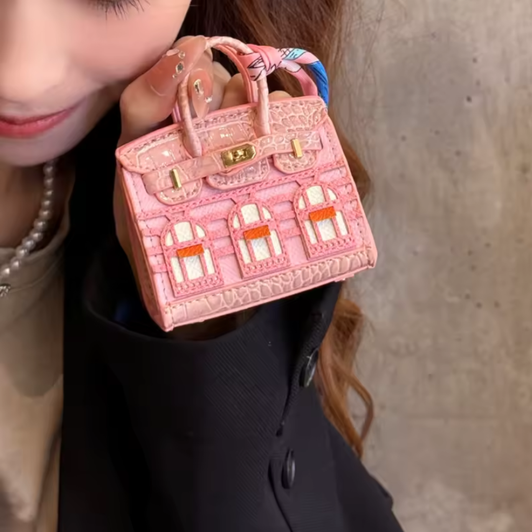 Mini Bolso de Mano - Charm de Bolso de Cuero y Estuche para Auriculares o labiales y perfumes mini