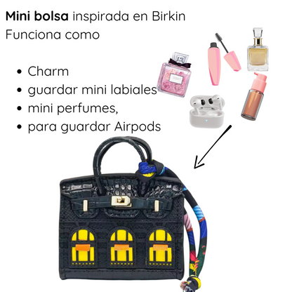 Mini Bolso de Mano - Charm de Bolso de Cuero y Estuche para Auriculares o labiales y perfumes mini